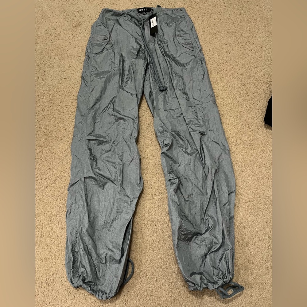 grey parachute pants